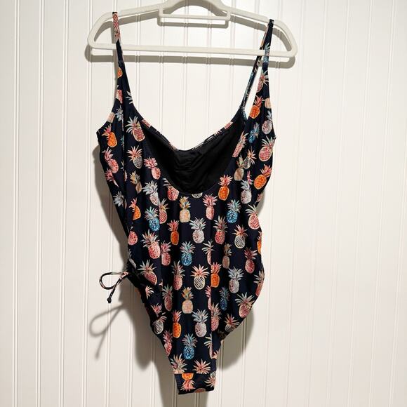 J Crew Raffi Painted Pineapple One Piece Swimsuit Drawstring Sides Size 12 - Picture 7 of 7